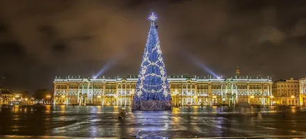 Обложка: Новогодняя ночь в Санкт-Петербурге. По улицам города на автобусе